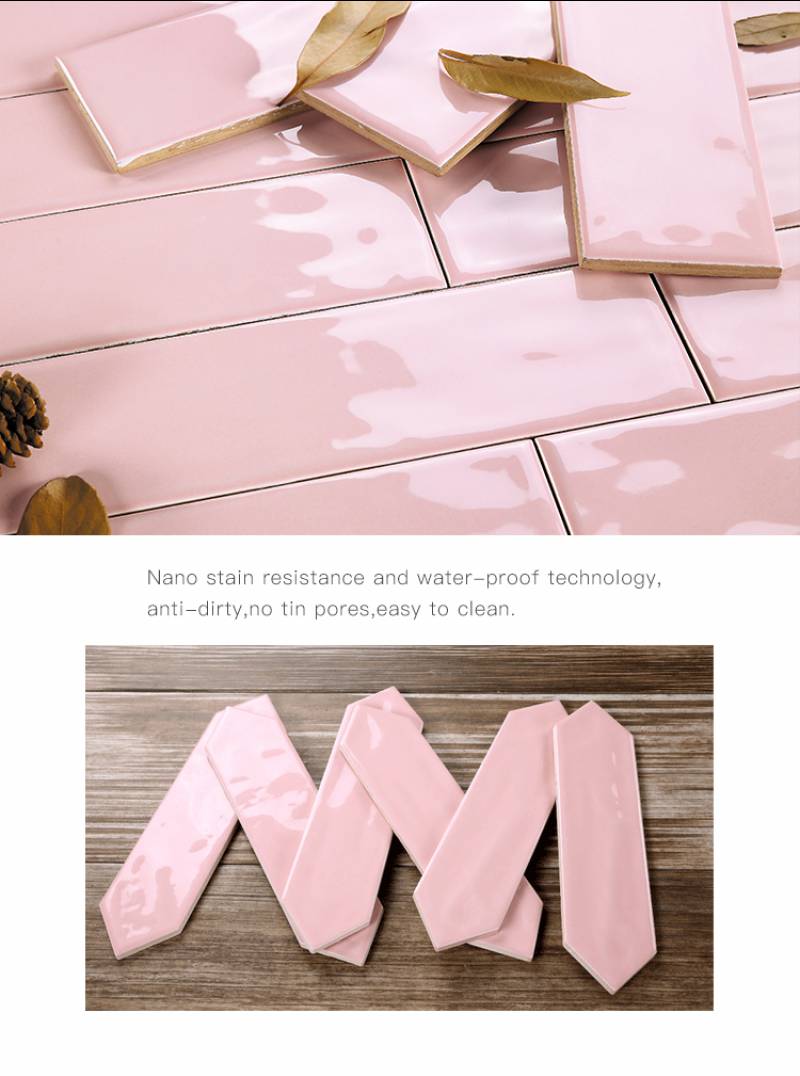 Medici tile 75X300mm 3*12inch pink colour ceramic wall tile  subway tile for bathroom livingroom design