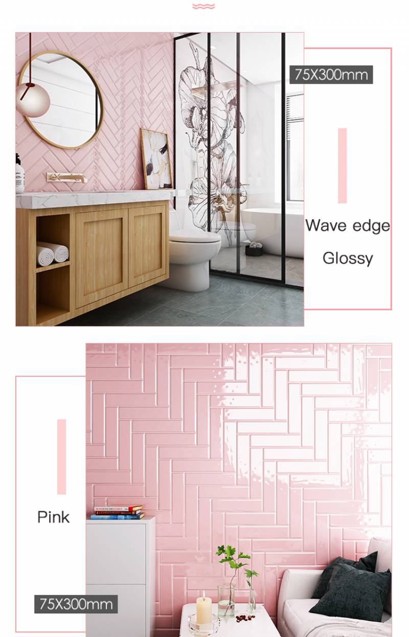 Medici tile 75X300mm 3*12inch pink colour ceramic wall tile  subway tile for bathroom livingroom design