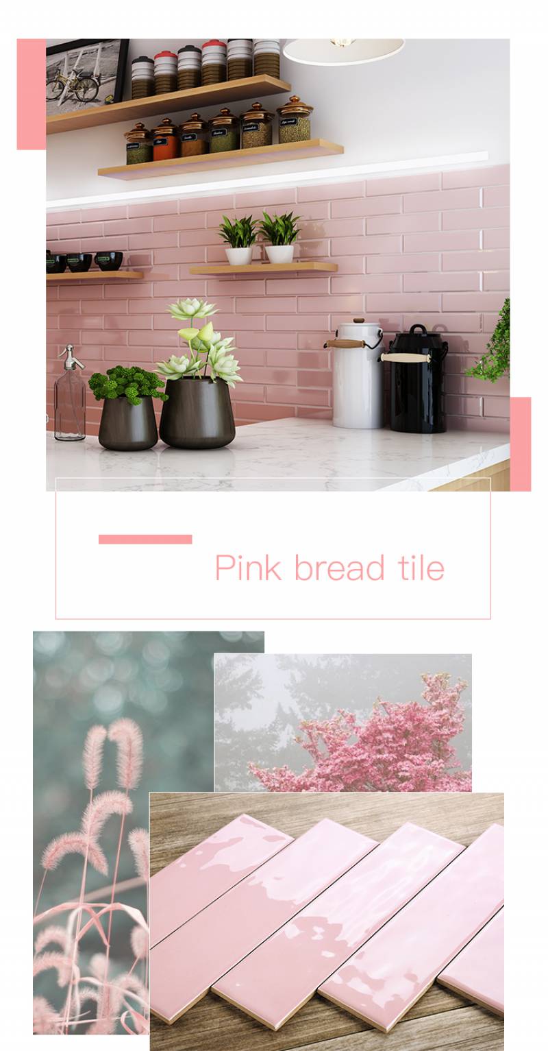 Medici tile 75X300mm 3*12inch pink colour ceramic wall tile  subway tile for bathroom livingroom design