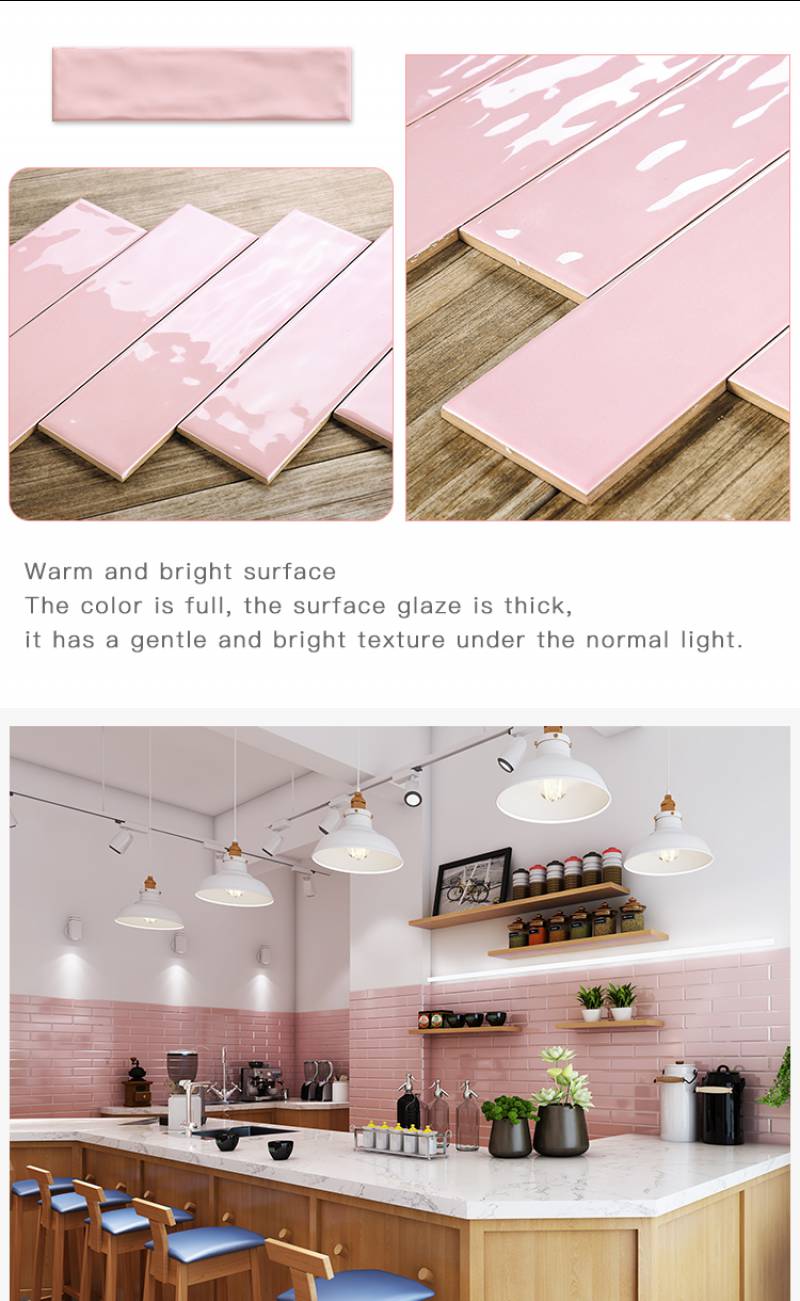 Medici tile 75X300mm 3*12inch pink colour ceramic wall tile  subway tile for bathroom livingroom design