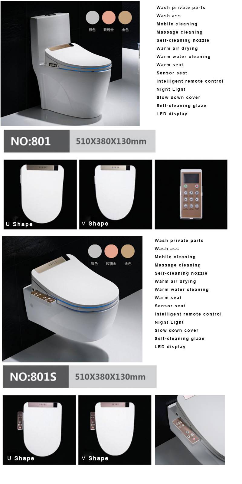 Automatic LED night light Toilet Seat Clean Smart Toilet Cover Intelligent Bidet Seat Cover Instant Heating