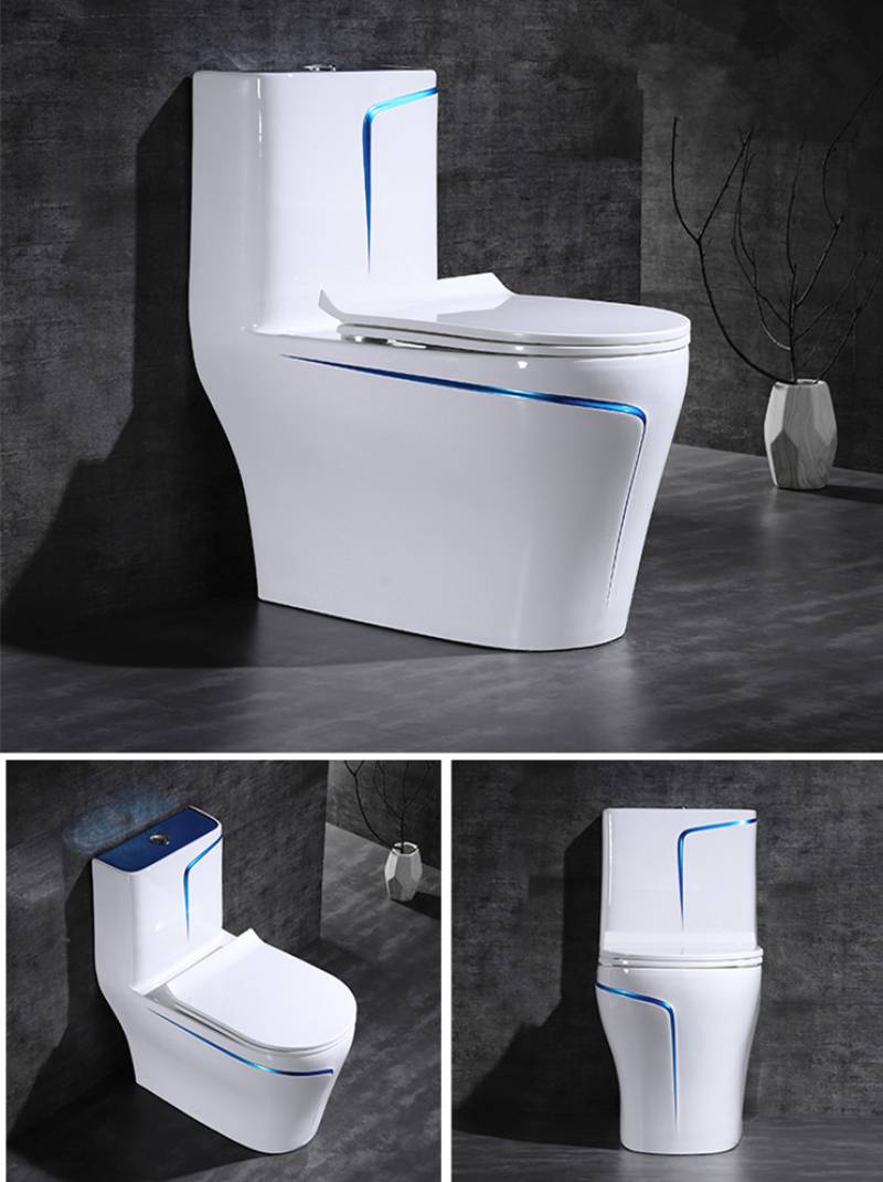 Bathroom one piece blue color toilet bowl