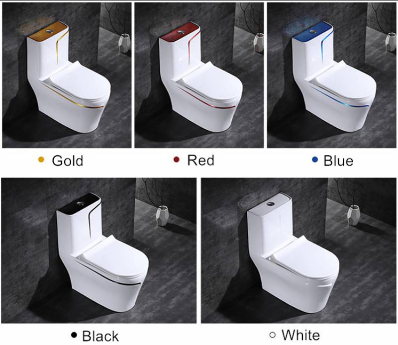 Bathroom one piece blue color toilet bowl