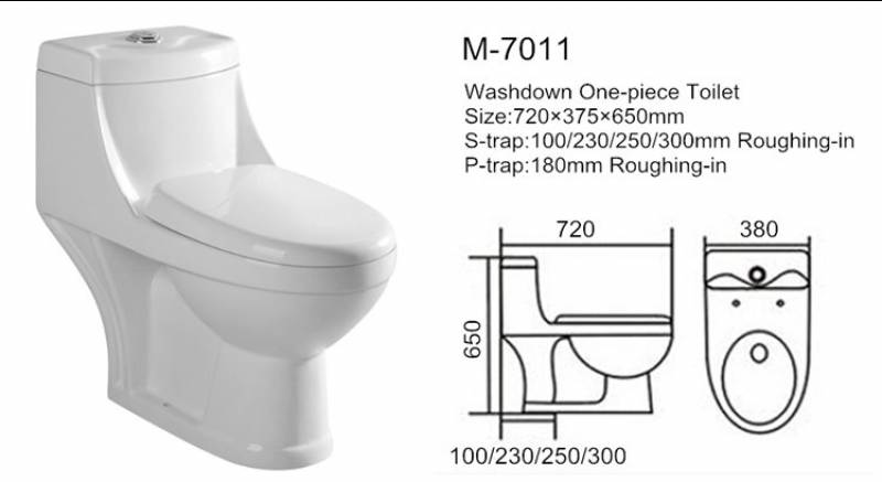 White glazed wash down one piece ceramic toilet commode