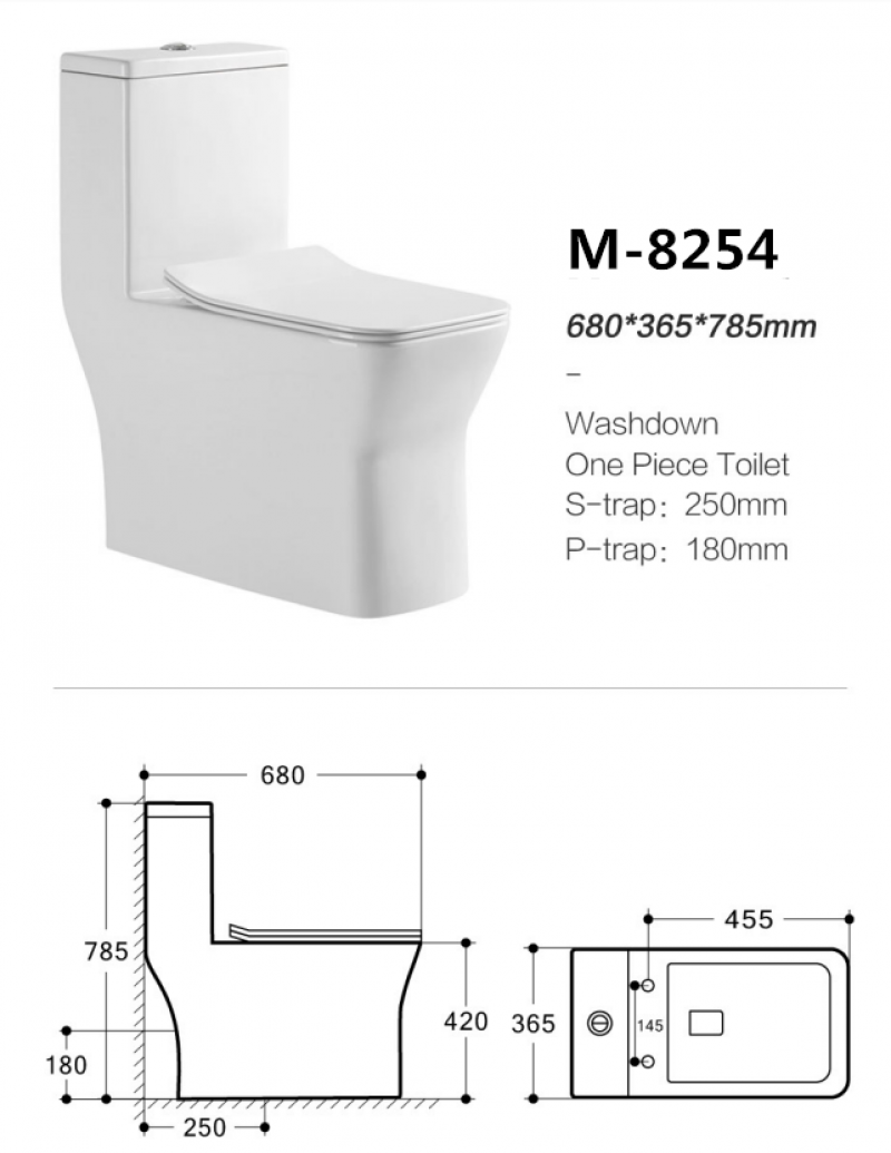 Bathroom ceramic washdown one piece western toilet