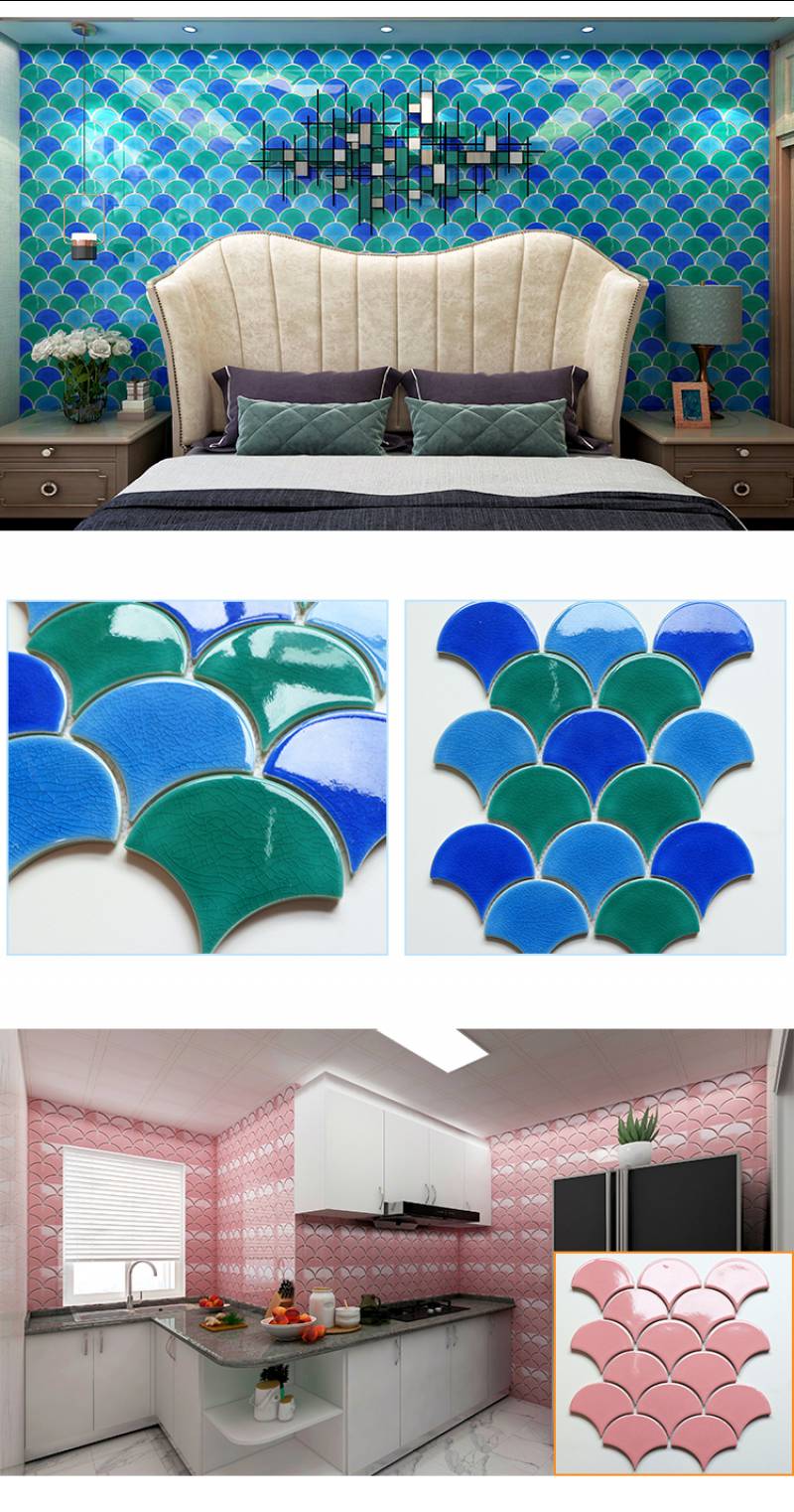 Màu Đỏ Gạch Thiết Kế Fan Shape Backsplashes Trang Trí Nội Thất Sứ Mosaic