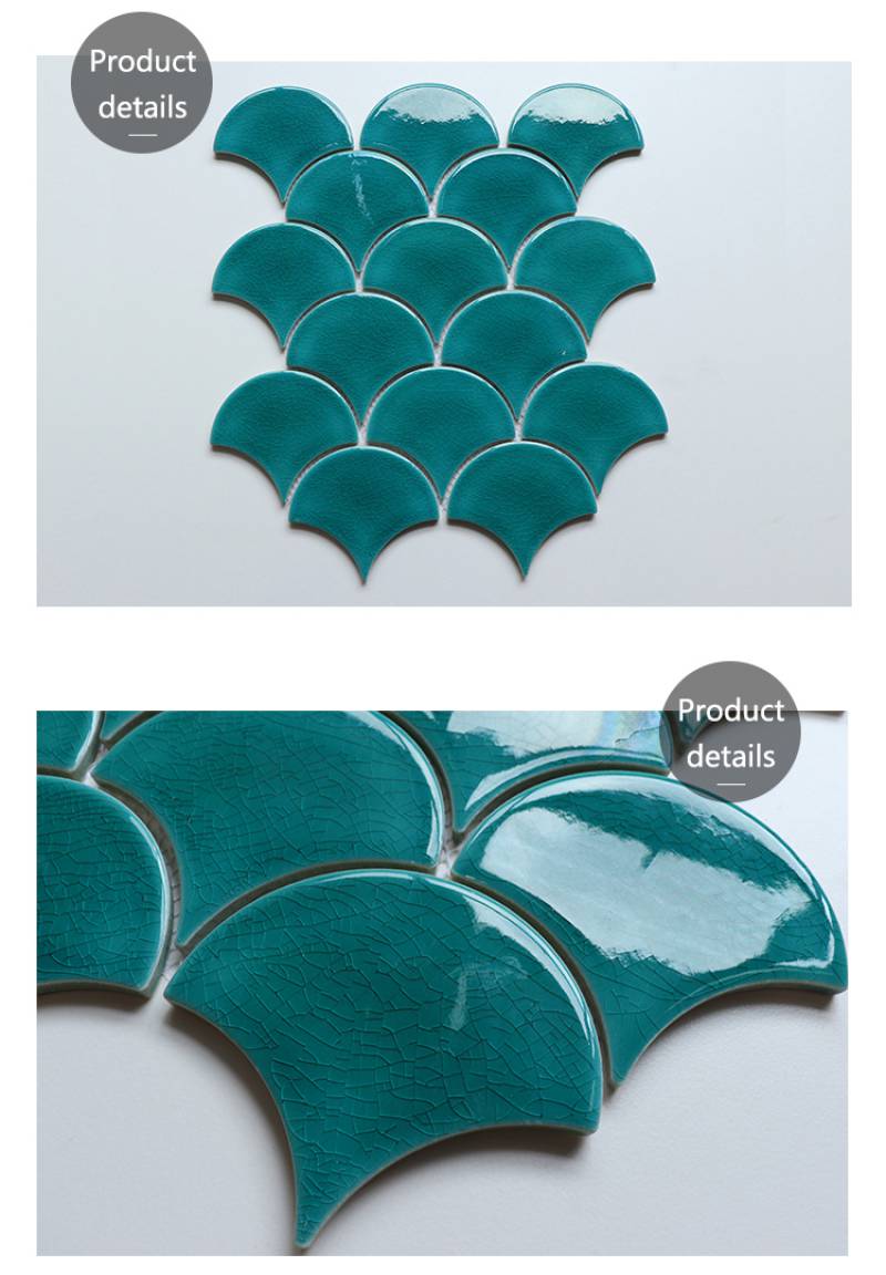 Nhà Trang Trí Tường Fan Shape Turquoise Màu Xanh Lá Cây Sứ Mosaic Crackle Gạch Ngói Bằng Kính