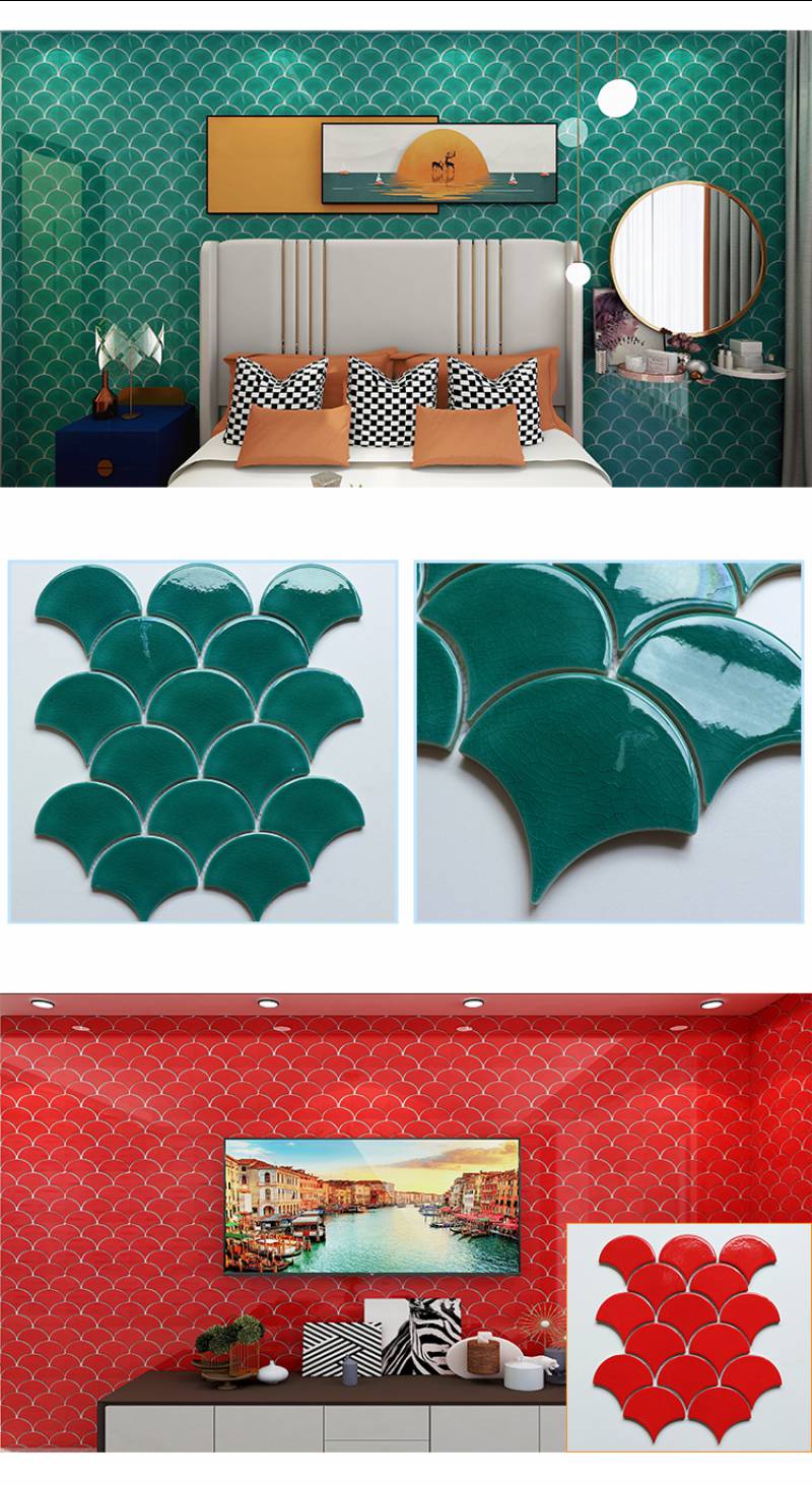 Nhà Trang Trí Tường Fan Shape Turquoise Màu Xanh Lá Cây Sứ Mosaic Crackle Gạch Ngói Bằng Kính