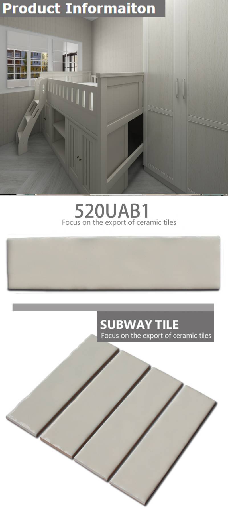 8 Inch Trắng/Đen Màu Gốm Tàu Điện Ngầm/Metro Tile Với Kích Thước 50X200Mm Đối Với Trang Trí Nội Thất/Ngoại Thất