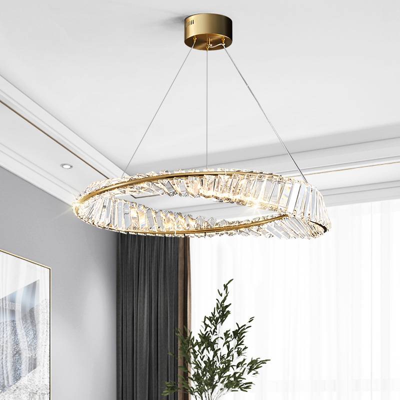 Modern chandelier 4-light Pendant with wooden finish circle ring and brushed steel finish in stock US warehouse