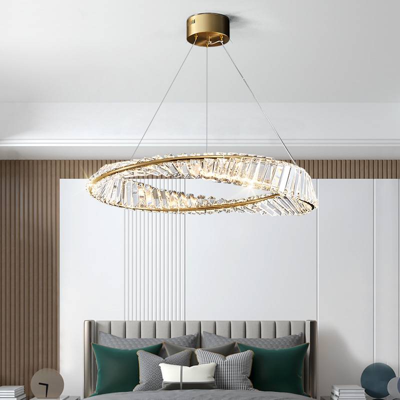 Modern chandelier 4-light Pendant with wooden finish circle ring and brushed steel finish in stock US warehouse