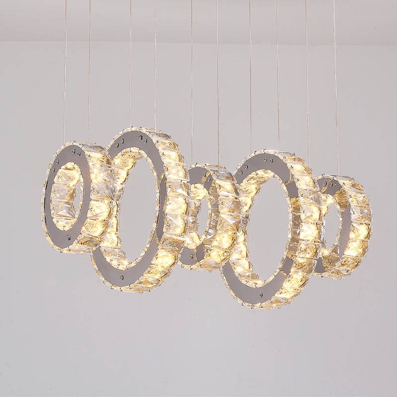 Indoor Modern Crystal Round Ring Chandelier lamp Light Metal Pendant Lamp Wholesale Hanging Decoration Light Fixture