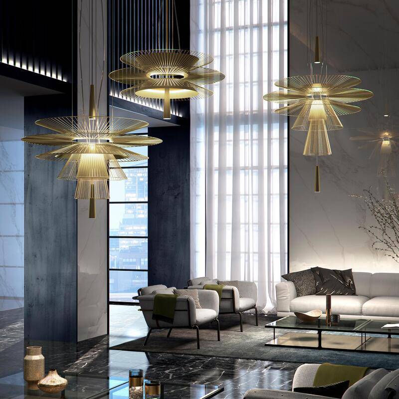 Living room gold ceiling chandelier pendant lamp modern luxury led ball ring hotel decorative hanging long pendant light