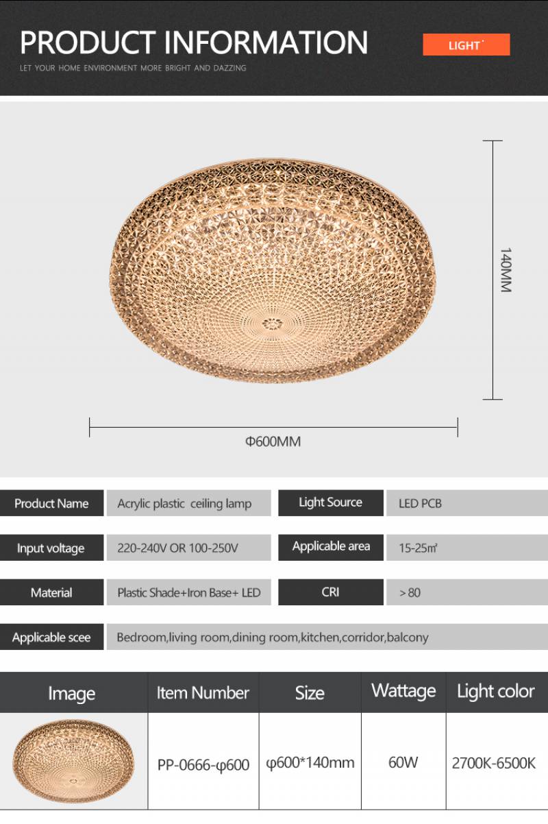 High Quality Bedroom Corridor Decoration Plastic Shade Iron Base 60W LED Ceiling Light