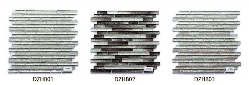 Interior Bathroom Durable Linear Strip Glass Mosaic Tile 300x300mm