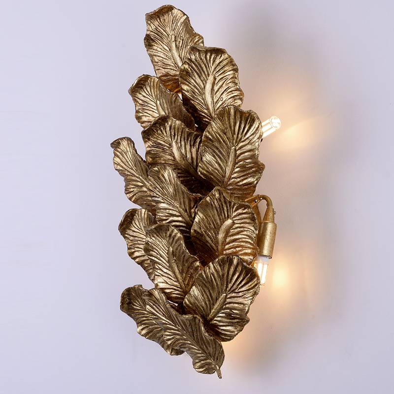 New European classical creative maple leaf led bronze  antique wall lamp indoor lighting bedroom hanging bedside reading lamps