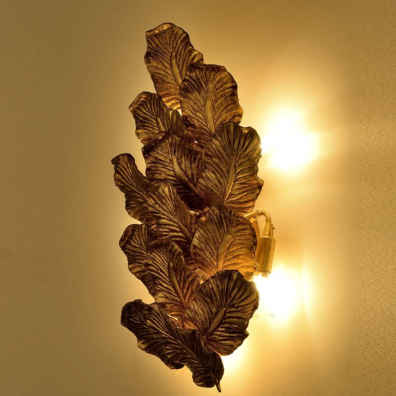 New European classical creative maple leaf led bronze  antique wall lamp indoor lighting bedroom hanging bedside reading lamps