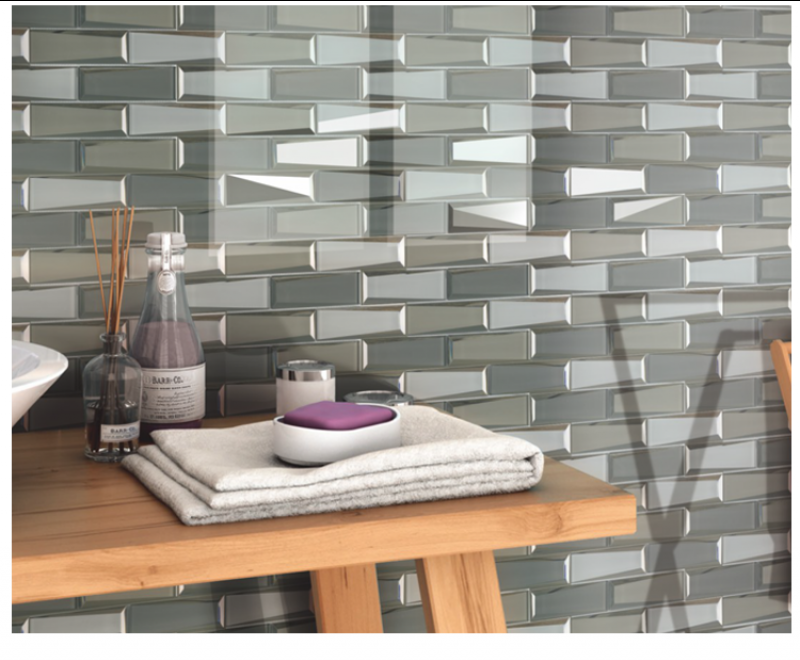 Living Room Glossy Beveled Luxury Design Glass Mosaic Wall Tile 300x300mm