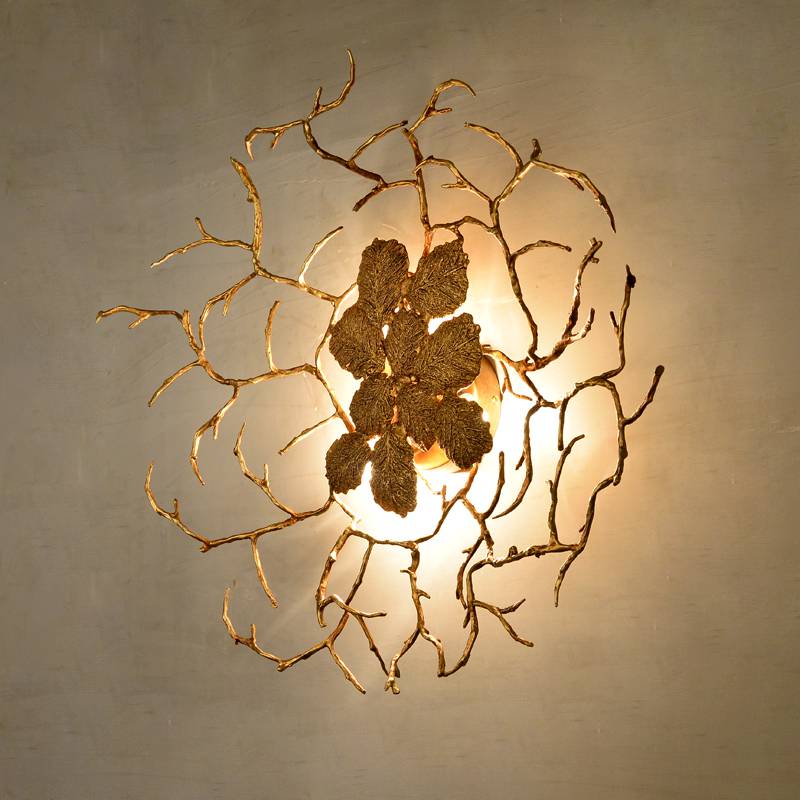 European creative led bronze maple leaf antique wall lamp  chandelier  indoor lighting bedroom  hanging  bedside reading  lamps