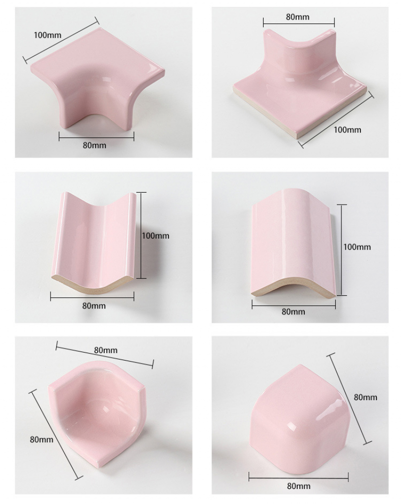 Pink color ceramic bathroom tiles trims curved accessories