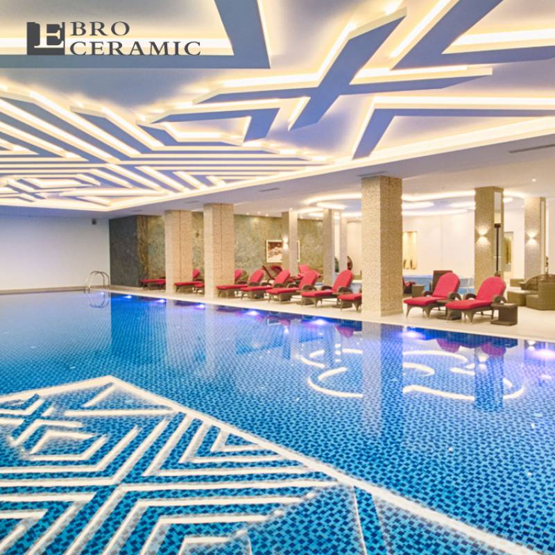 Ebro high quality wholesale price ceramic bathroom tiles swimming pool mosaic tile blue for swim pool