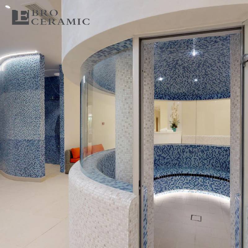 Ebro high quality wholesale price ceramic bathroom tiles swimming pool mosaic tile blue for swim pool