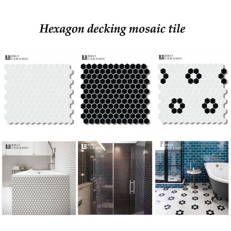 indoor decorative glazed ceramic hexagon shape mosaic feature tile for bathroom wall