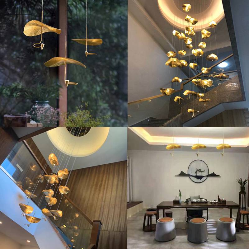 Customized Size Copper Gold Large Chandelier Hotel Restaurant Pendant Lighting Stairwell Big hanging Lamp For High Ceilling