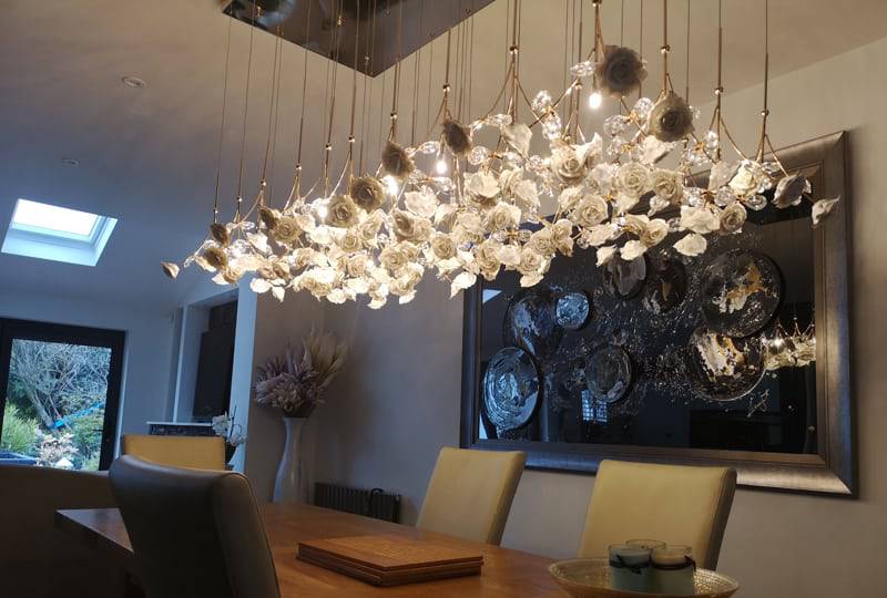 2021 Newest custom big flower rose led chandelier luxury pendant lamp restaurant living room dinner room interior lighting light