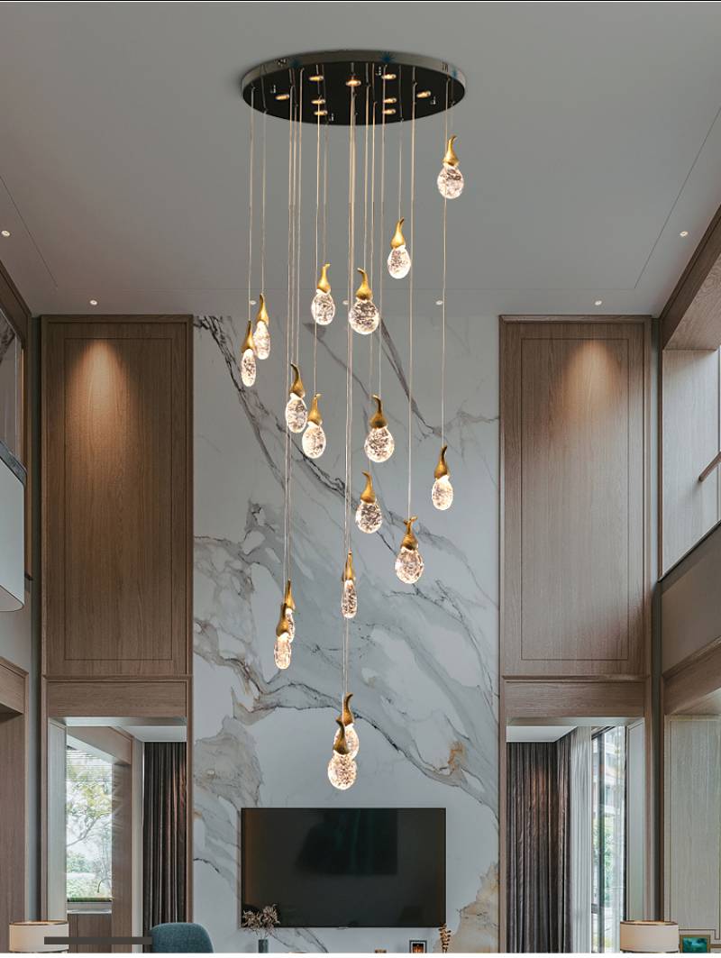 Wholesale modern customized size hotel restaurant crystal chandelier stairwell Large cristal hanging lighting for high ceilling