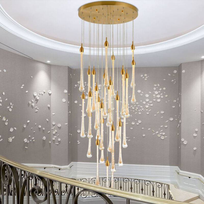 Custom Large Project Indoor Hotel Lobby Villa Decoration Long Crystal Stairwell Chandelier Luxury LED Hanging Pendant Lamp Light