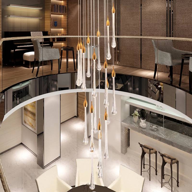 Custom Large Project Indoor Hotel Lobby Villa Decoration Long Crystal Stairwell Chandelier Luxury LED Hanging Pendant Lamp Light