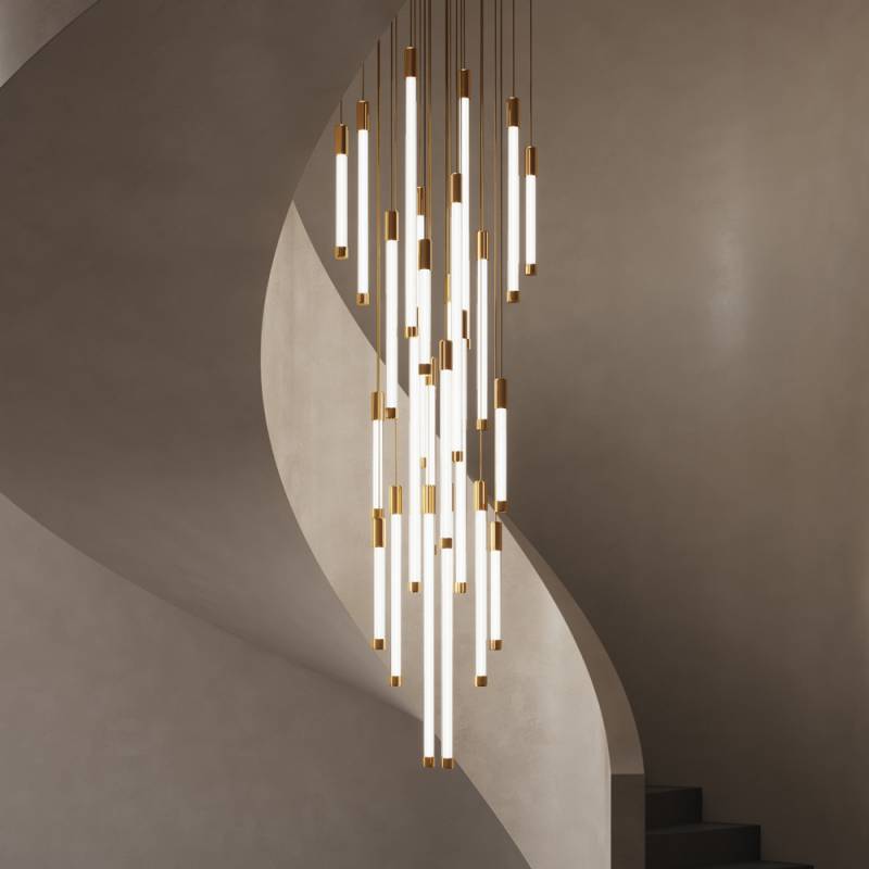 Custom Made Villa Stairs LED Lighting Large Long Staircase Hanging Decoration chandelier Dimmable Commercial Hall Pendant Light