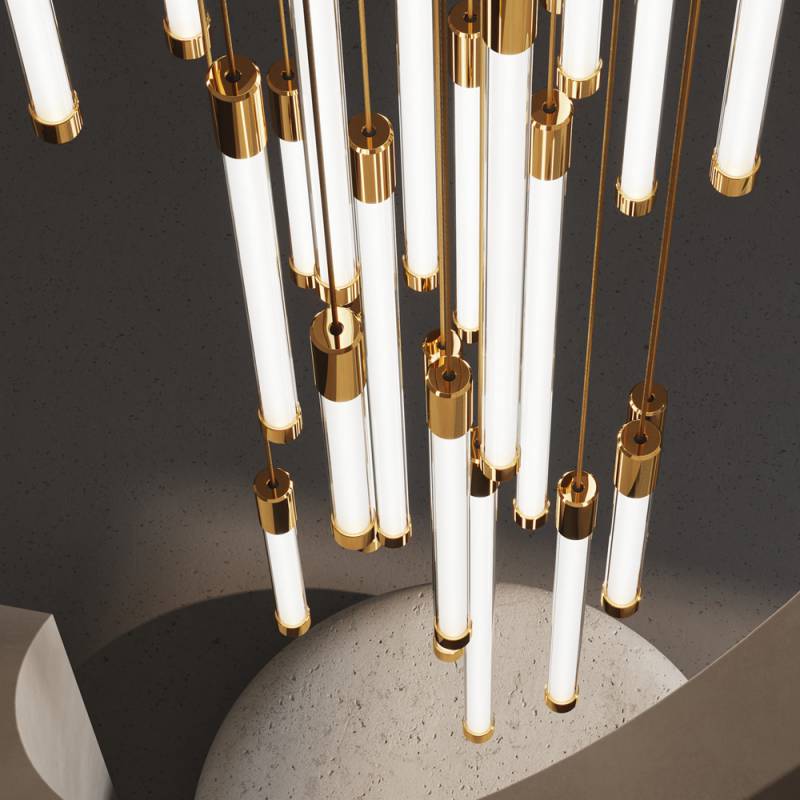 Custom Made Villa Stairs LED Lighting Large Long Staircase Hanging Decoration chandelier Dimmable Commercial Hall Pendant Light