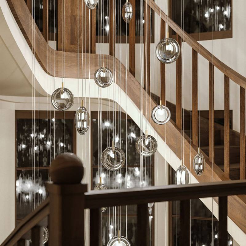 Custom High Ceilling Villa Staircase LED Lighting Long Hanging Lamp Decoration chandelier Lights Commercial Hall Pendant Light