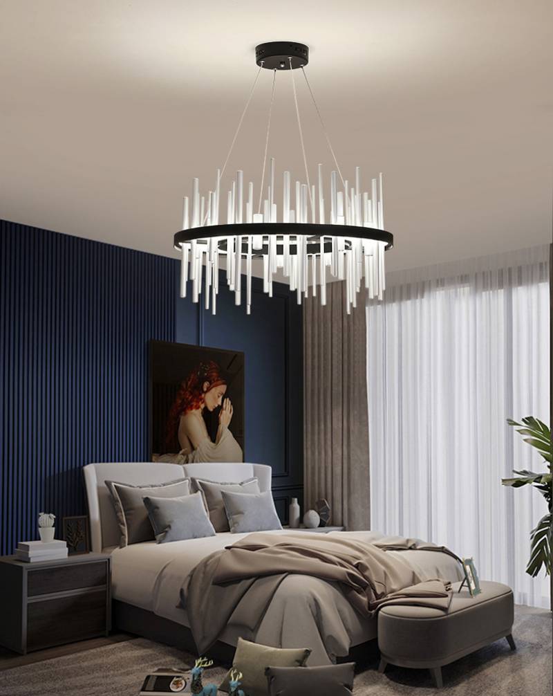 New Black Rectangle Round Post Modern LED Chandeliers Lighting Nordic Luxury Pendant Lamp For Living Room Hotel Villa