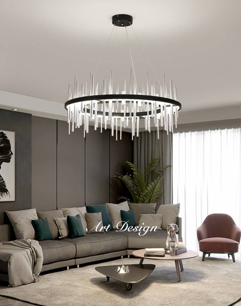 New Black Rectangle Round Post Modern LED Chandeliers Lighting Nordic Luxury Pendant Lamp For Living Room Hotel Villa