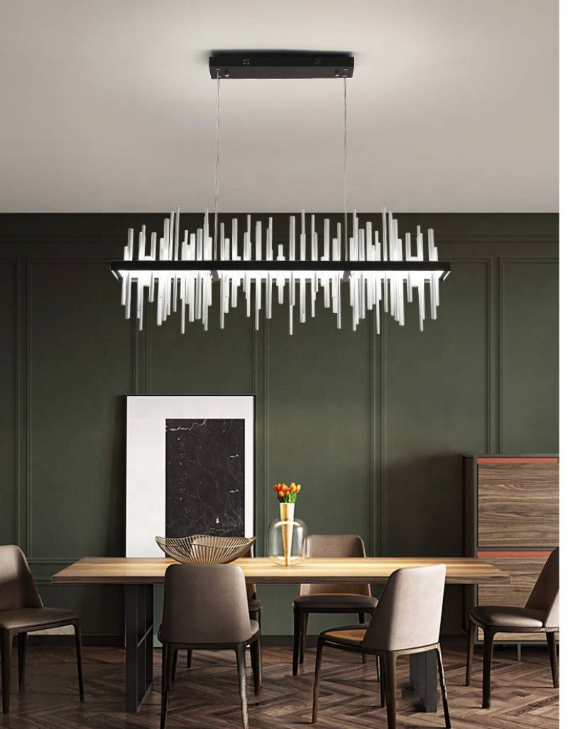 New Black Rectangle Round Post Modern LED Chandeliers Lighting Nordic Luxury Pendant Lamp For Living Room Hotel Villa