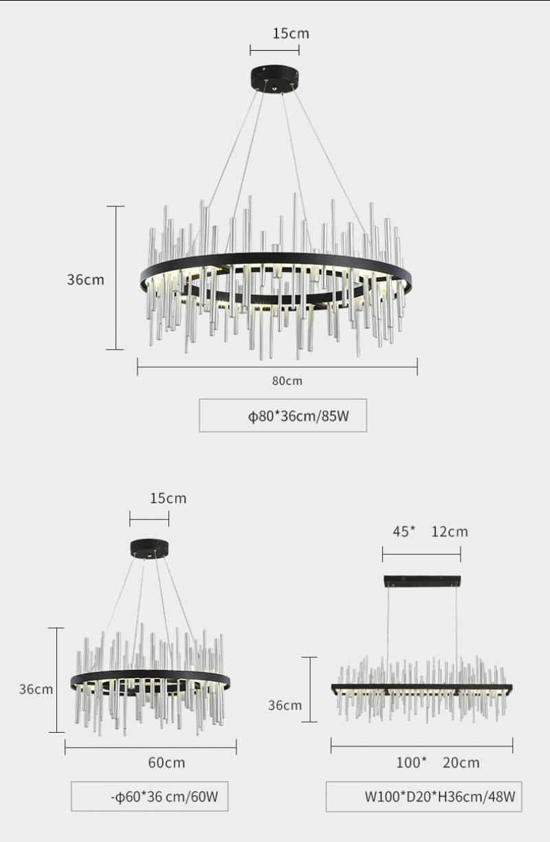 New Black Rectangle Round Post Modern LED Chandeliers Lighting Nordic Luxury Pendant Lamp For Living Room Hotel Villa