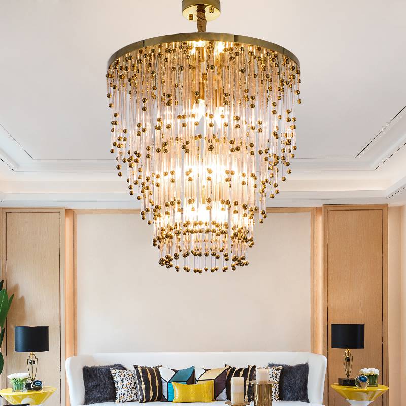 Customized Crystal Chandelier Modern hotel Custom crystal Pendant lamp gold hanging lamp for decoration in zhongshan China