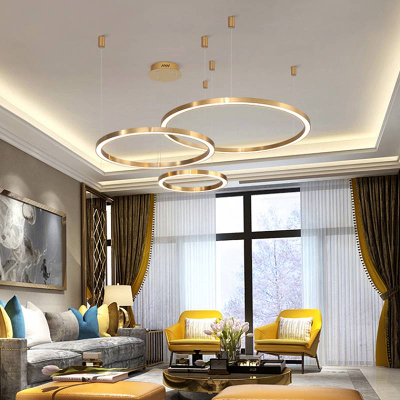 Luxury Round Hanging Lamp LED Ring Chandelier for Hotel Lobby Circular Pendant Light Office DALI Intelligence System lighting