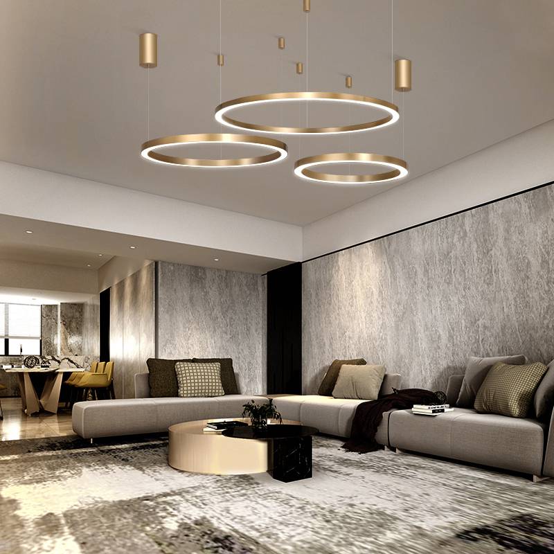 Luxury Round Hanging Lamp LED Ring Chandelier for Hotel Lobby Circular Pendant Light Office DALI Intelligence System lighting