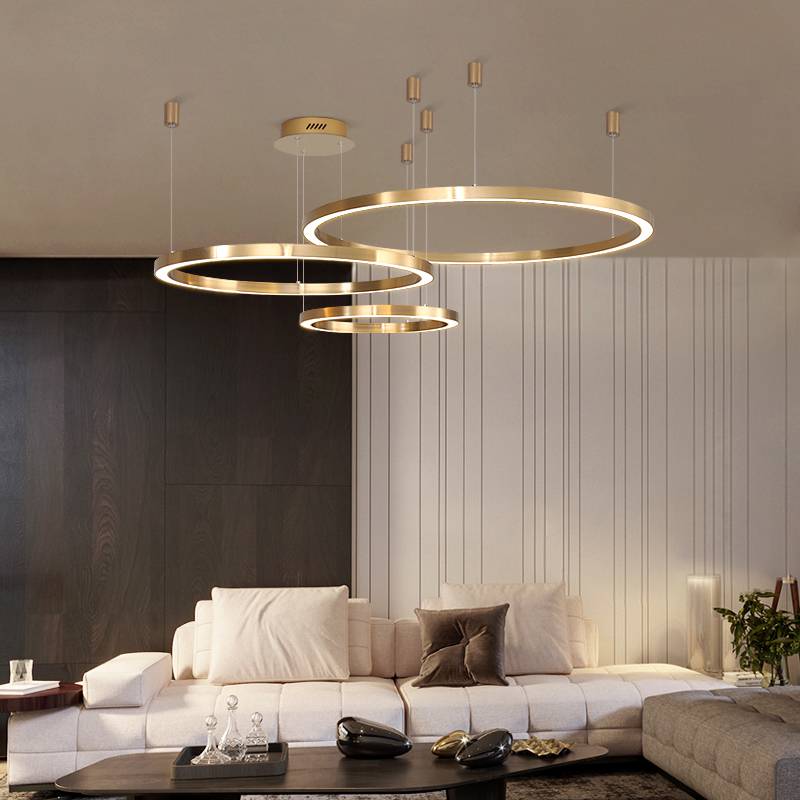 Luxury Round Hanging Lamp LED Ring Chandelier for Hotel Lobby Circular Pendant Light Office DALI Intelligence System lighting