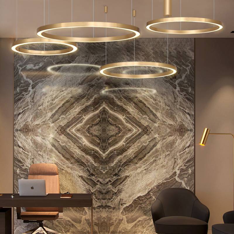 Luxury Round Hanging Lamp LED Ring Chandelier for Hotel Lobby Circular Pendant Light Office DALI Intelligence System lighting