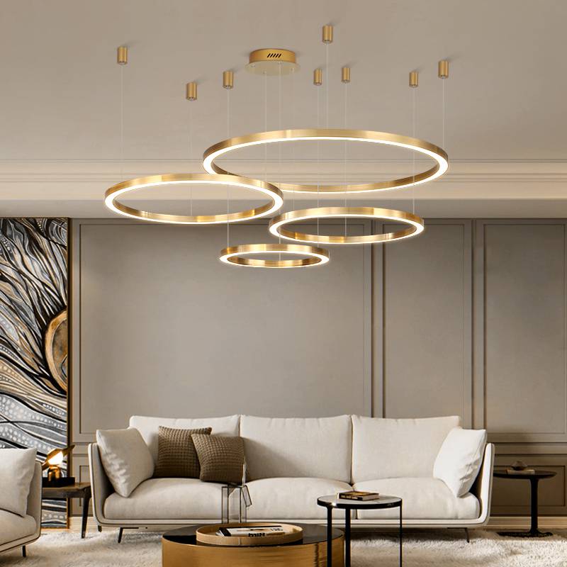 Luxury Round Hanging Lamp LED Ring Chandelier for Hotel Lobby Circular Pendant Light Office DALI Intelligence System lighting