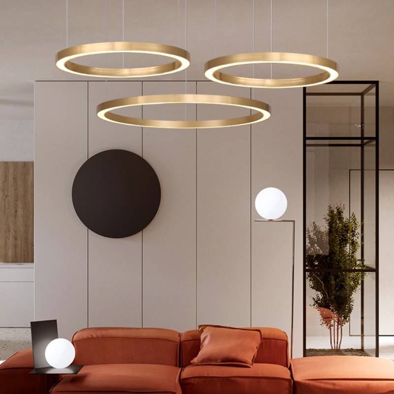 Luxury Round Hanging Lamp LED Ring Chandelier for Hotel Lobby Circular Pendant Light Office DALI Intelligence System lighting