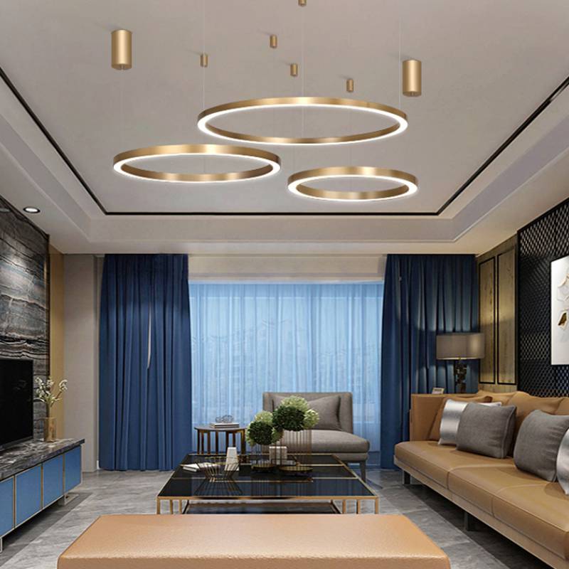 Luxury Round Hanging Lamp LED Ring Chandelier for Hotel Lobby Circular Pendant Light Office DALI Intelligence System lighting