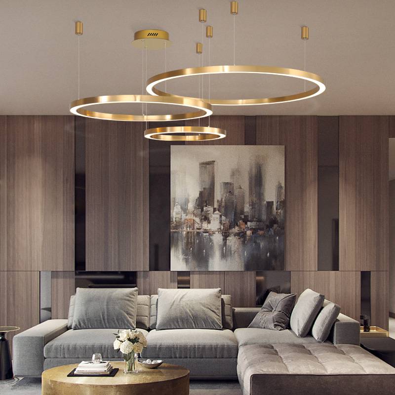 Luxury Round Hanging Lamp LED Ring Chandelier for Hotel Lobby Circular Pendant Light Office DALI Intelligence System lighting