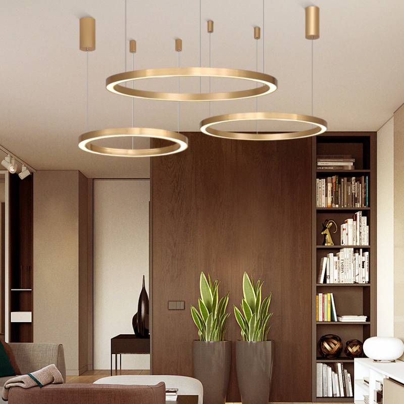 Luxury Round Hanging Lamp LED Ring Chandelier for Hotel Lobby Circular Pendant Light Office DALI Intelligence System lighting