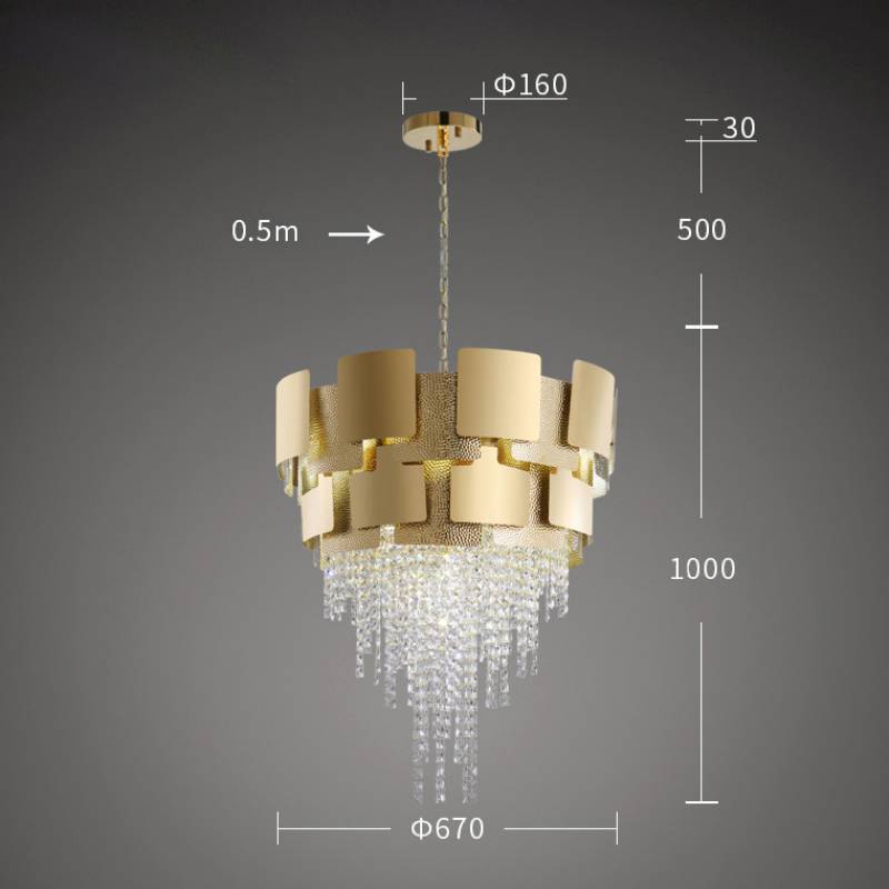 Luxury Golden Stainless Steel K9 Crystal Chandelier Villa Gold Pendant Light Post-modern crystal lighting for living room